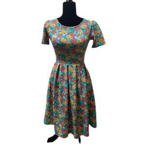 Lula Roe Floral Multicolor Short-sleeve Amelia Dress, XXS, New with Tags